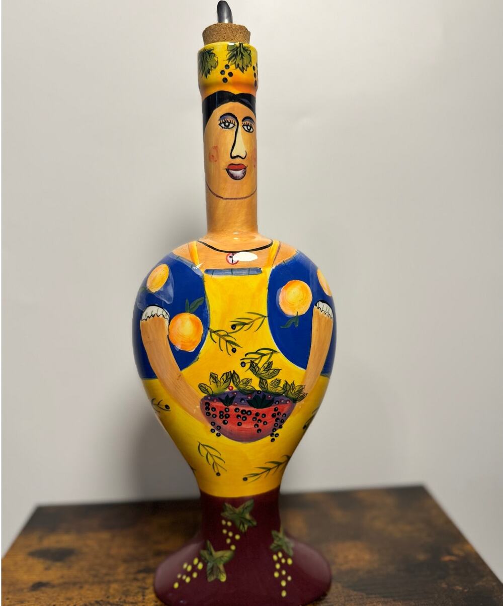Vintage Mary Naylor Hand Painted Ceramic Olive Oil Decanter Italian Tuscan Style